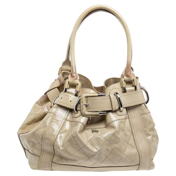Burberry Cream Quilted Patent Leather Beaton Tote - Picture 1 of 4